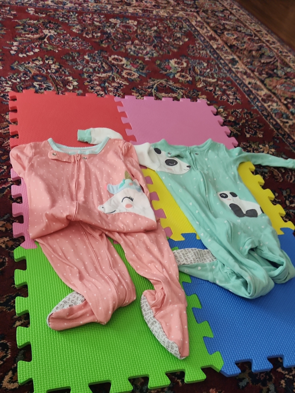 Kids One-Piece Footed Pajamas - Pink Unicorn & Mint Panda